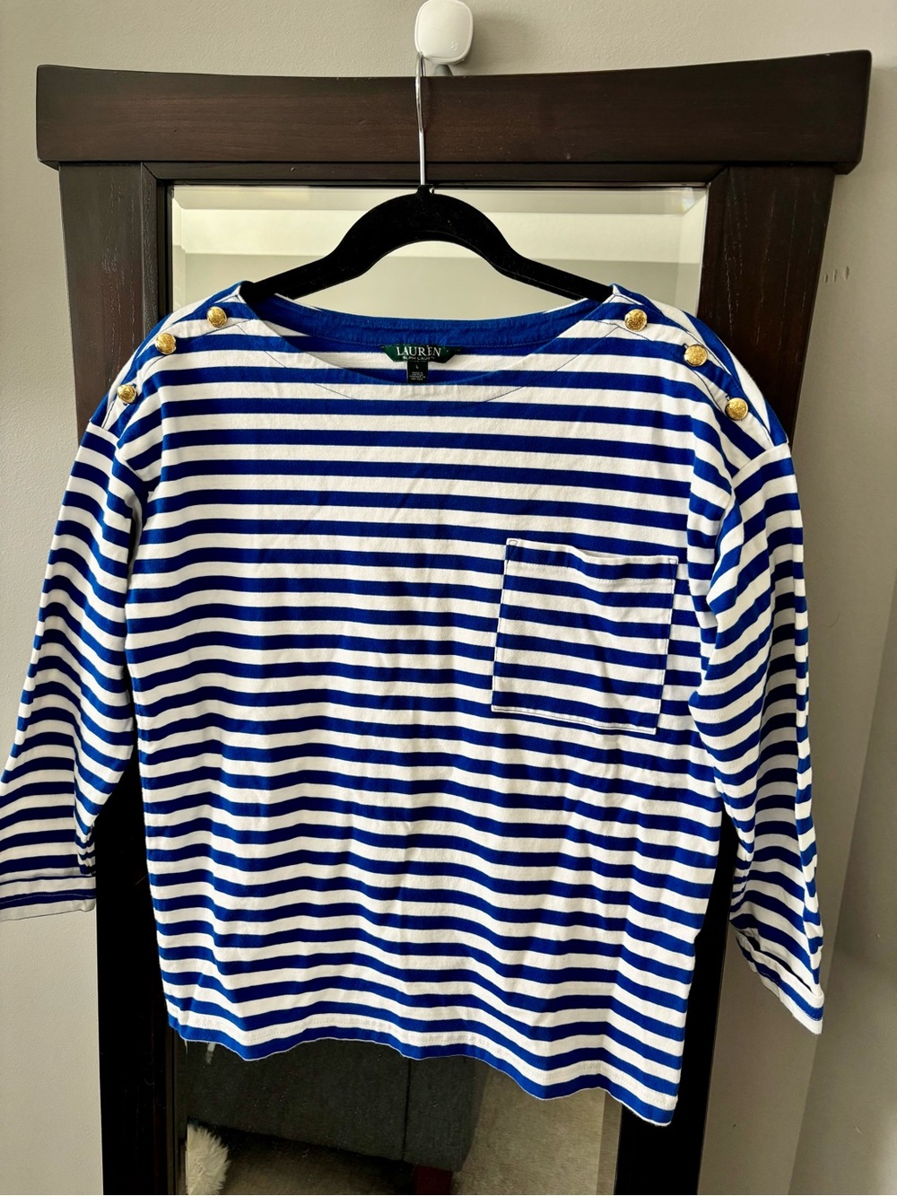 Lauren Ralph Lauren Blue & White Striped Long-Sleeve Top with Gold Buttons